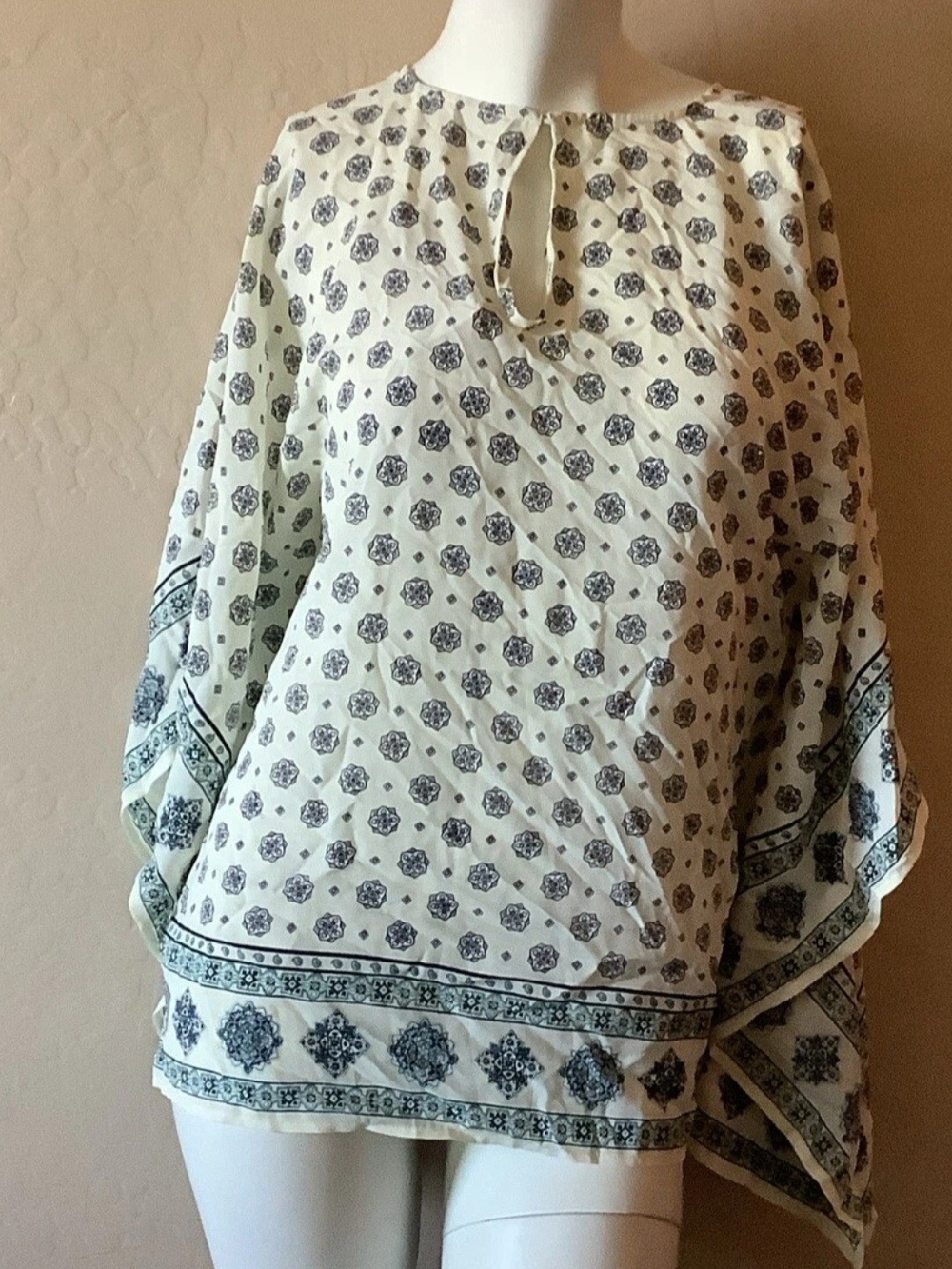 Michael Kors Ivory Green Paisley Shirt Blouse Top Tunic Size 1X